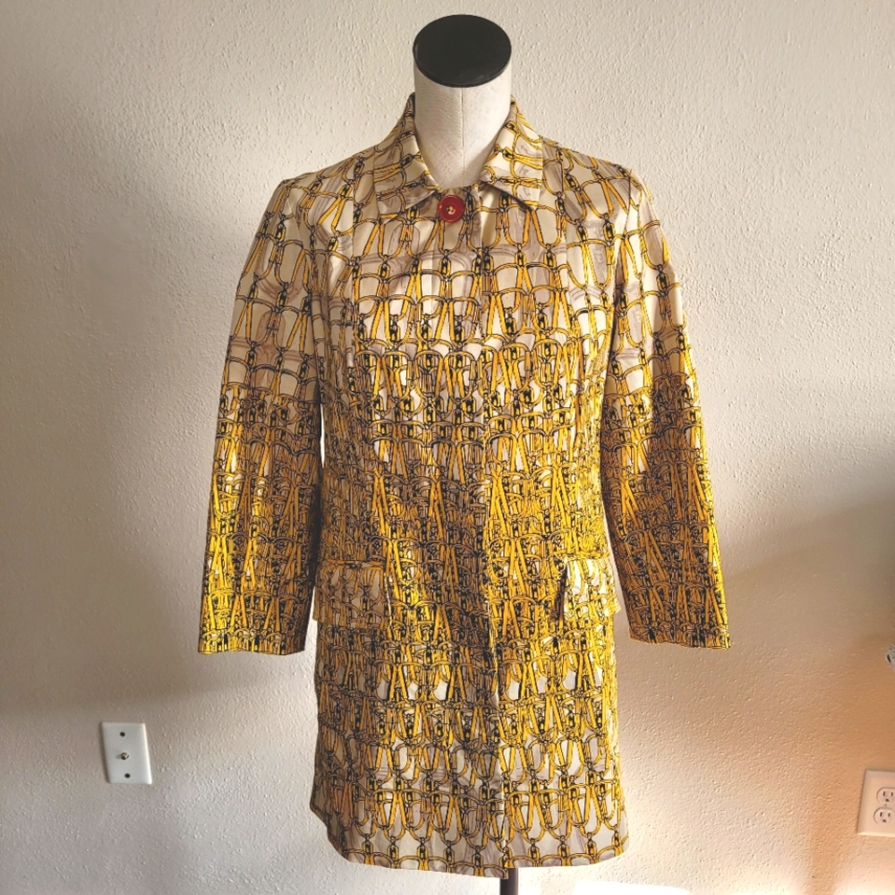Etcetera | Horsebit Gold Chain Links Print Trench Coat Jacket 6